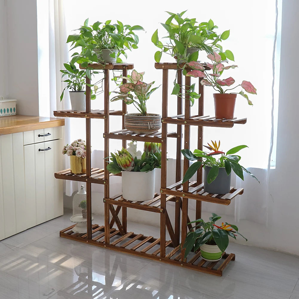 Bingopaw Wooden Plant Stand For Indoor Outdoor Flower Display