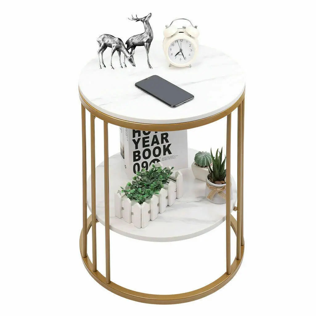 Wisfor Two Tier Marble Side Table With Jewelry Storage