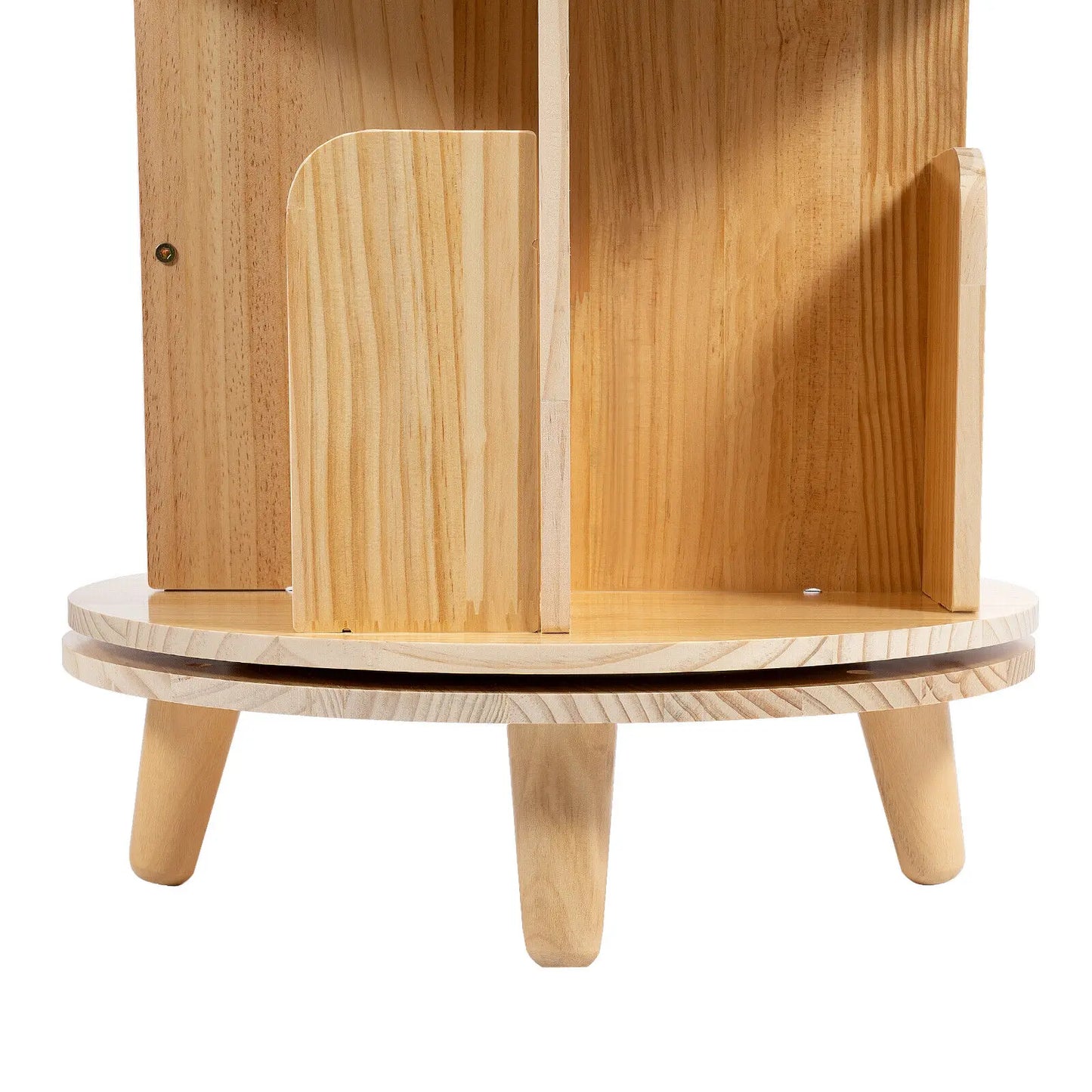 Rotating Pine Wood Bookshelf With Ample Storage For Home