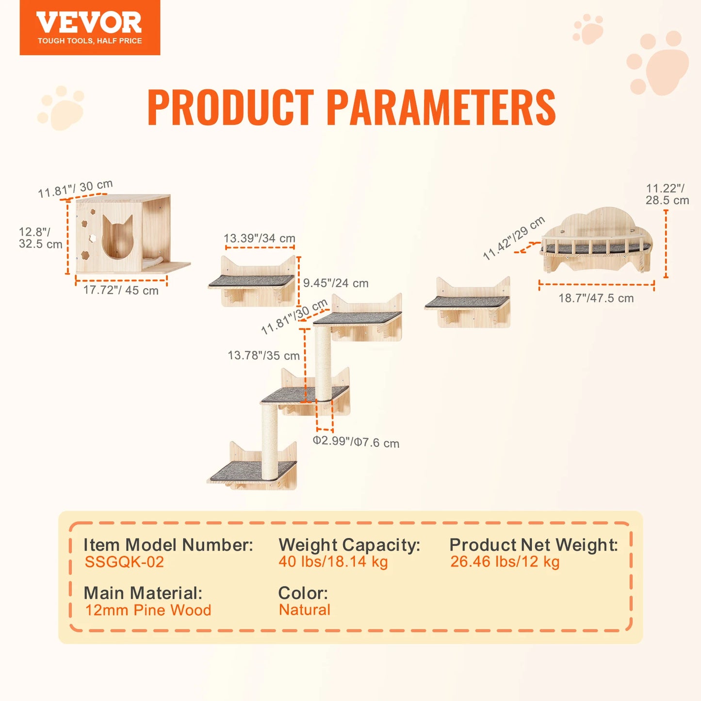 SucceBuy Wall Mounted Pine Wood Cat Shelf And Jumping Platform