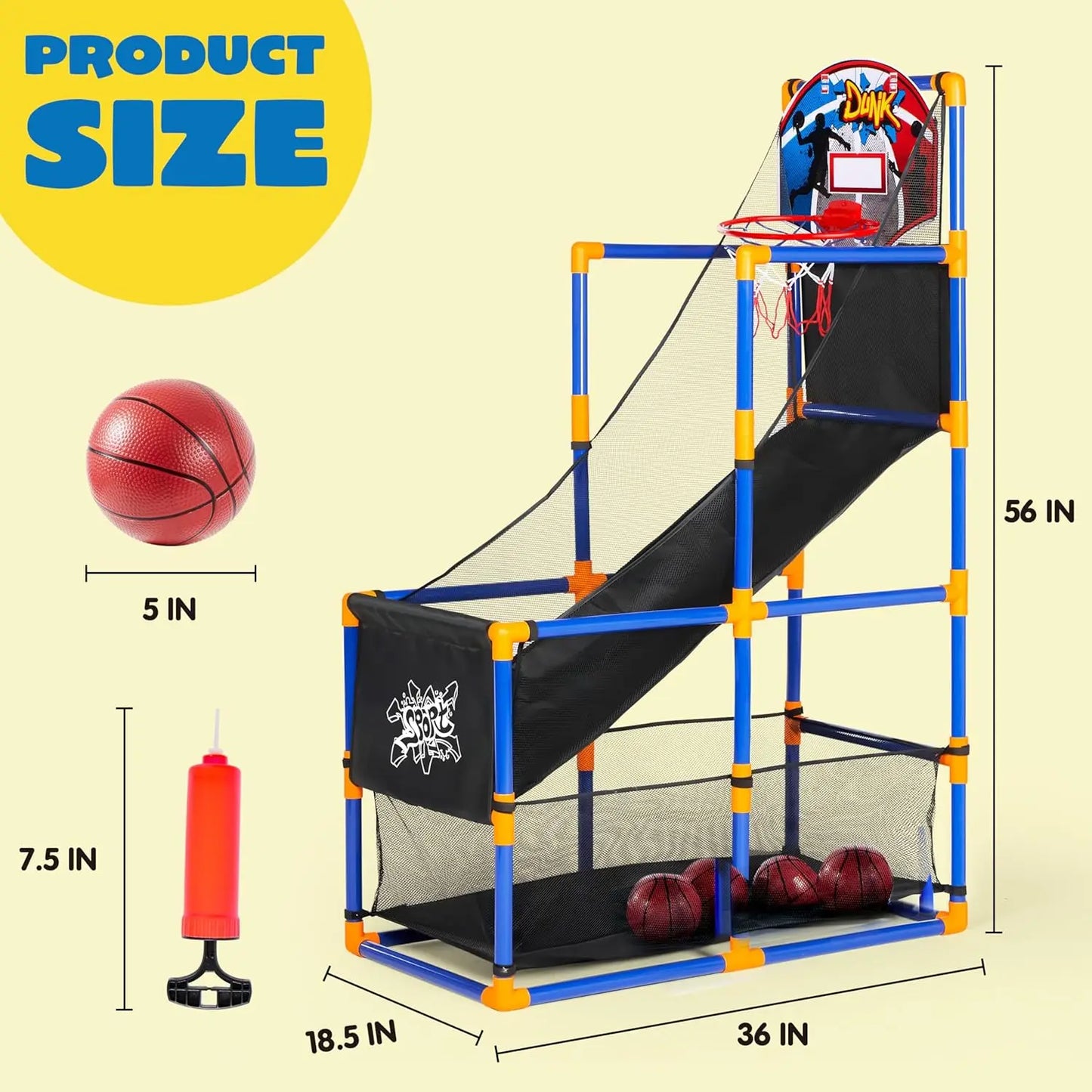 Joyfy Kids Arcade Basketball Set With Four Inflatable Play Balls