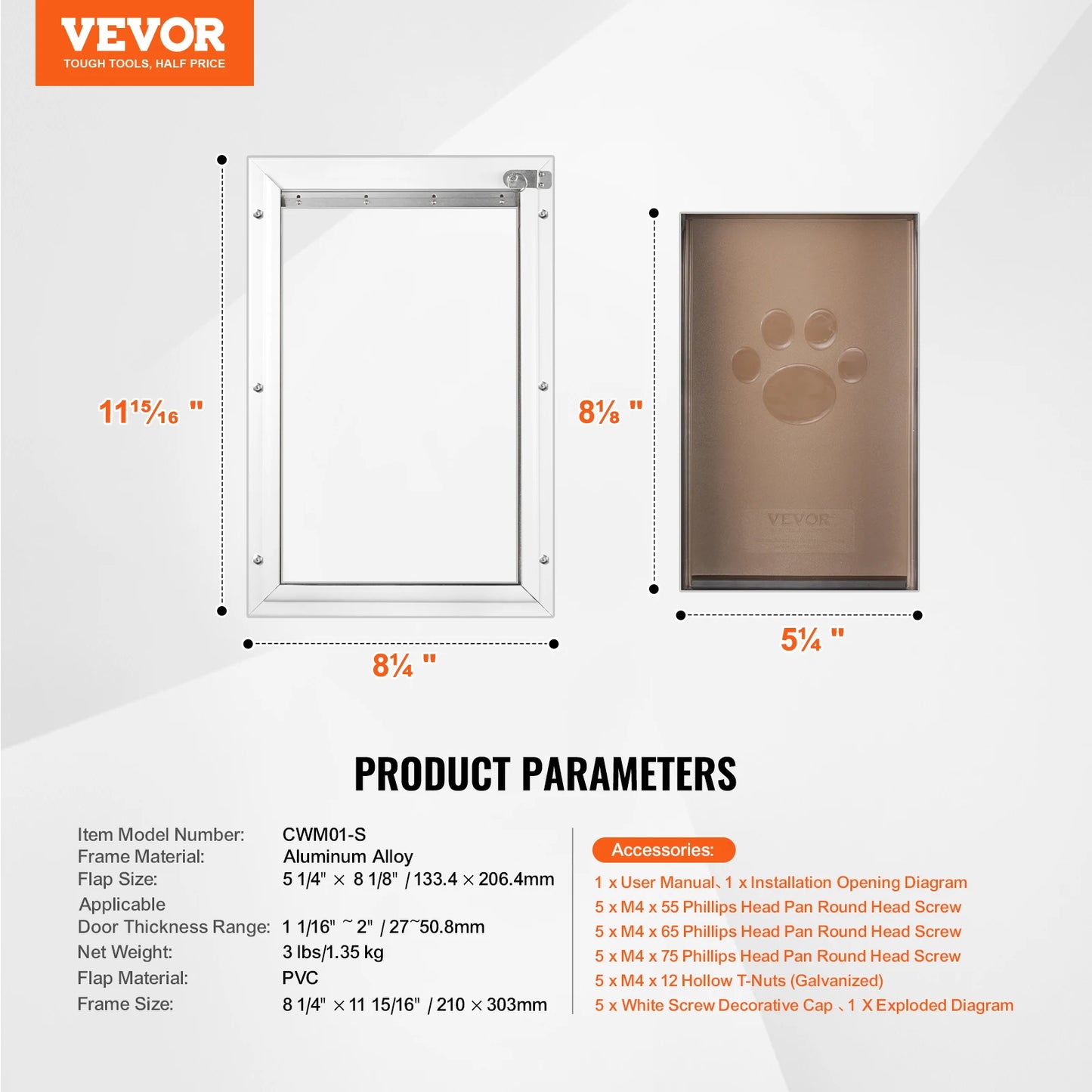 Interior Exterior Weatherproof Aluminum Pet Door With Secure Flap