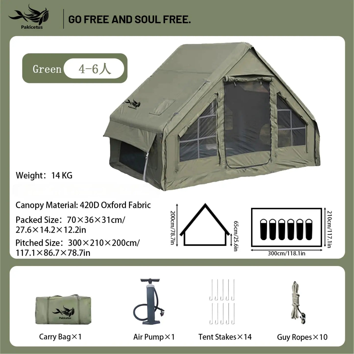 Pakicetus Quick Setup Inflatable Camping Tent Waterproof Family Air Tent