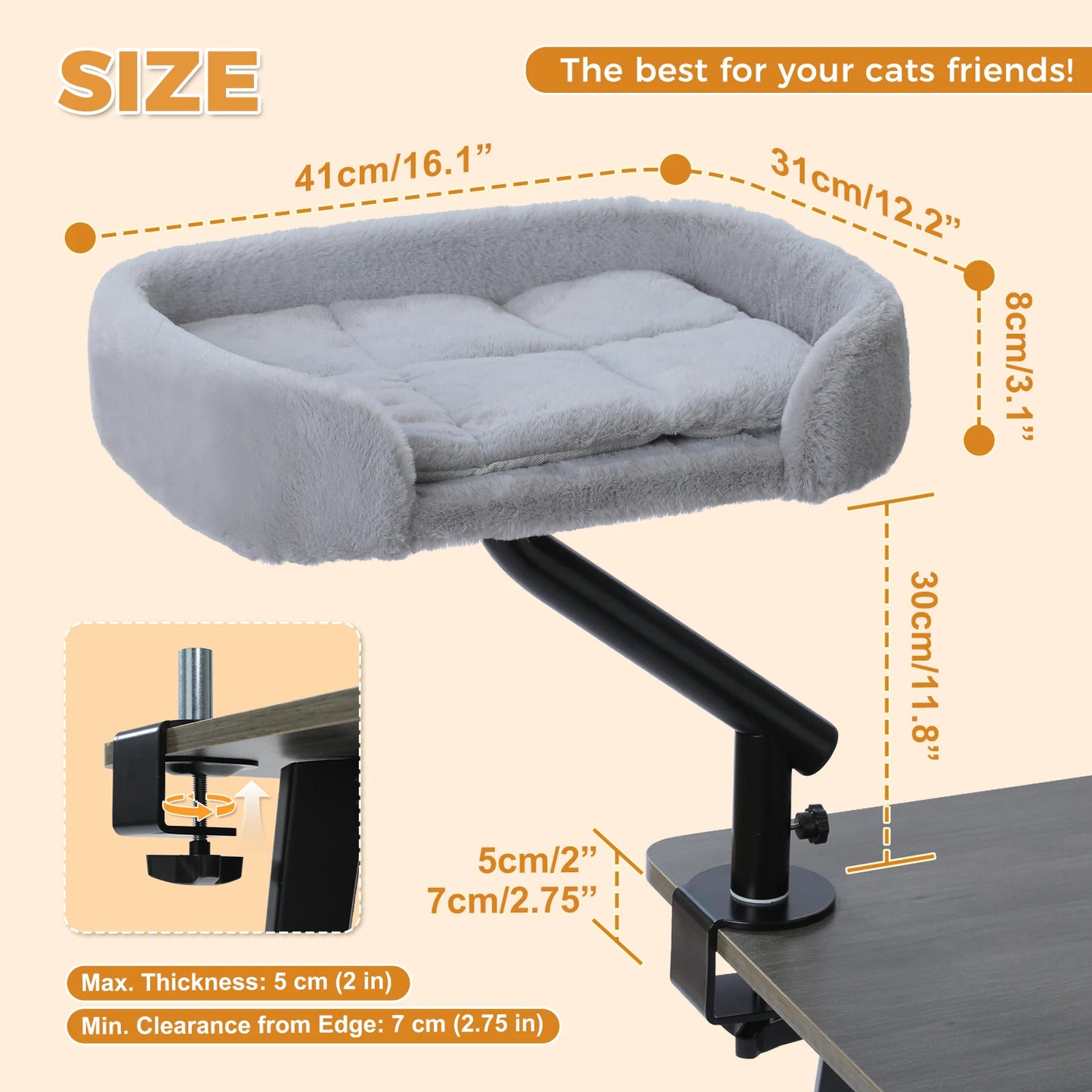PAWZ Road Rotatable Cat Desk Bed Adjustable Plush Hammock
