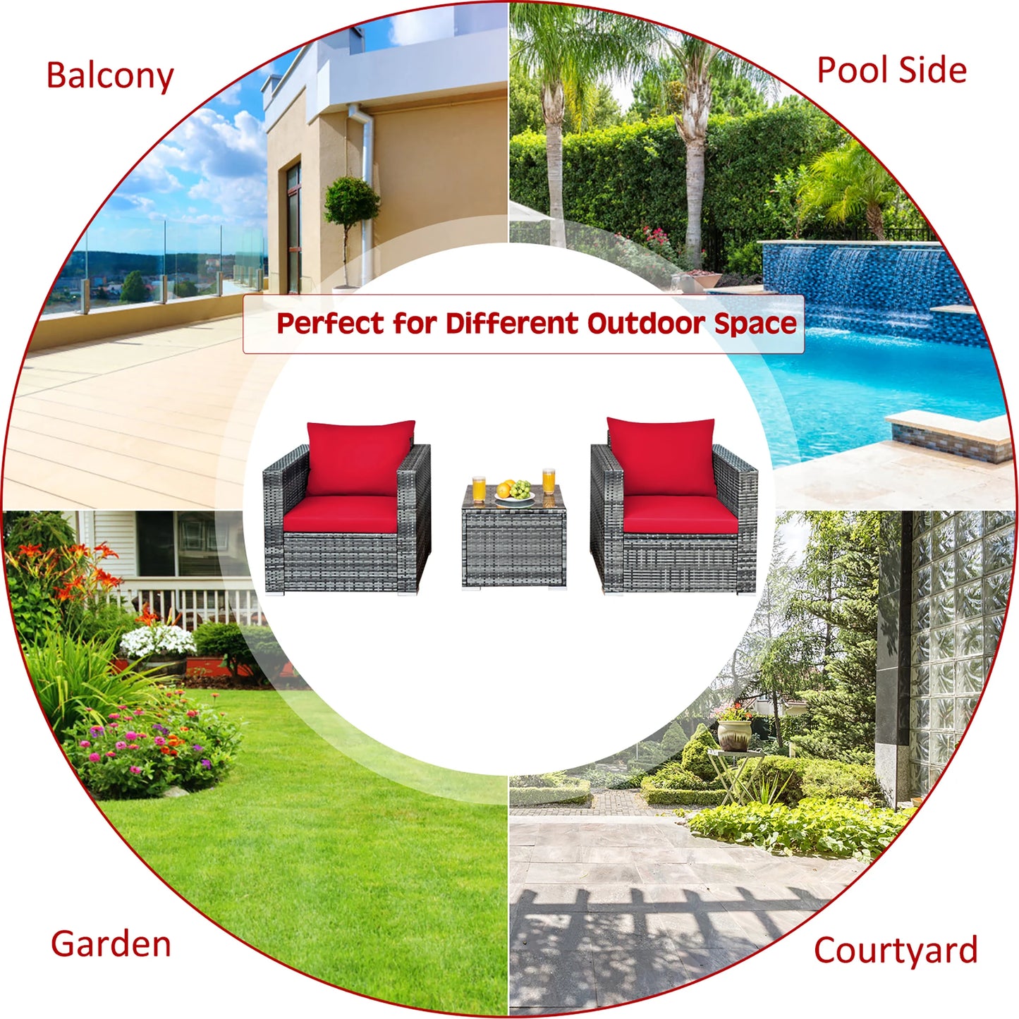 HOMASIS 3 Piece Outdoor Rattan Patio Furniture Set With Cushion