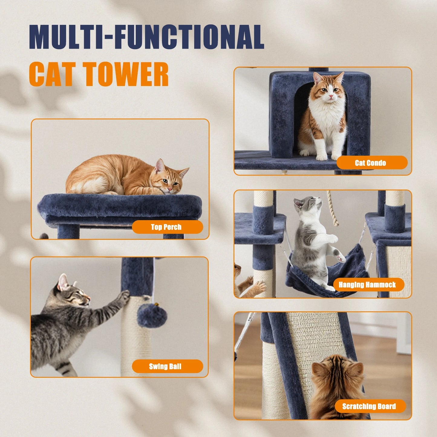 Jhk Premium Cat Tree Featuring Natural Sisal Scratching Posts