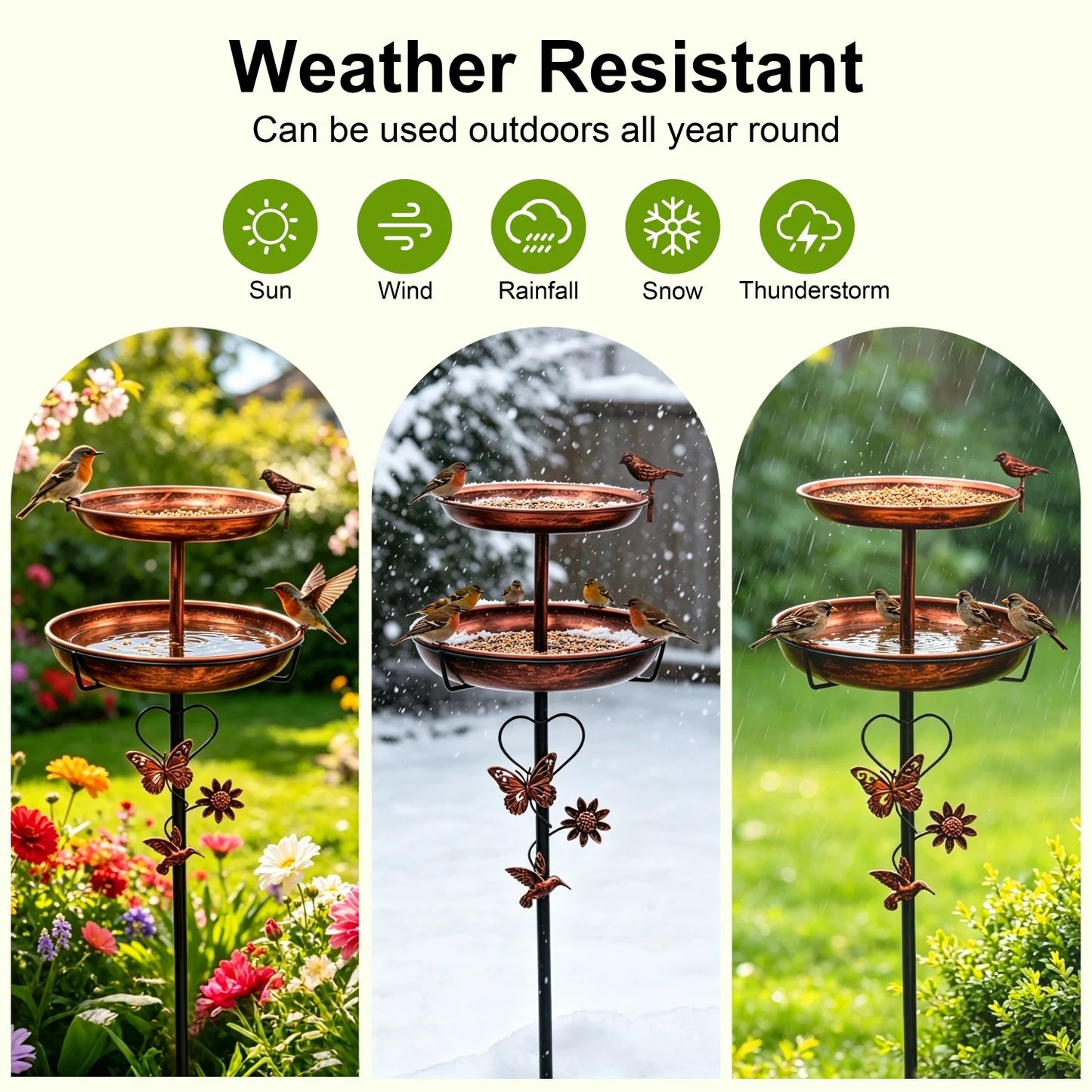 Double Layer Metal Bird Bath Stand For Outdoor Garden Decor