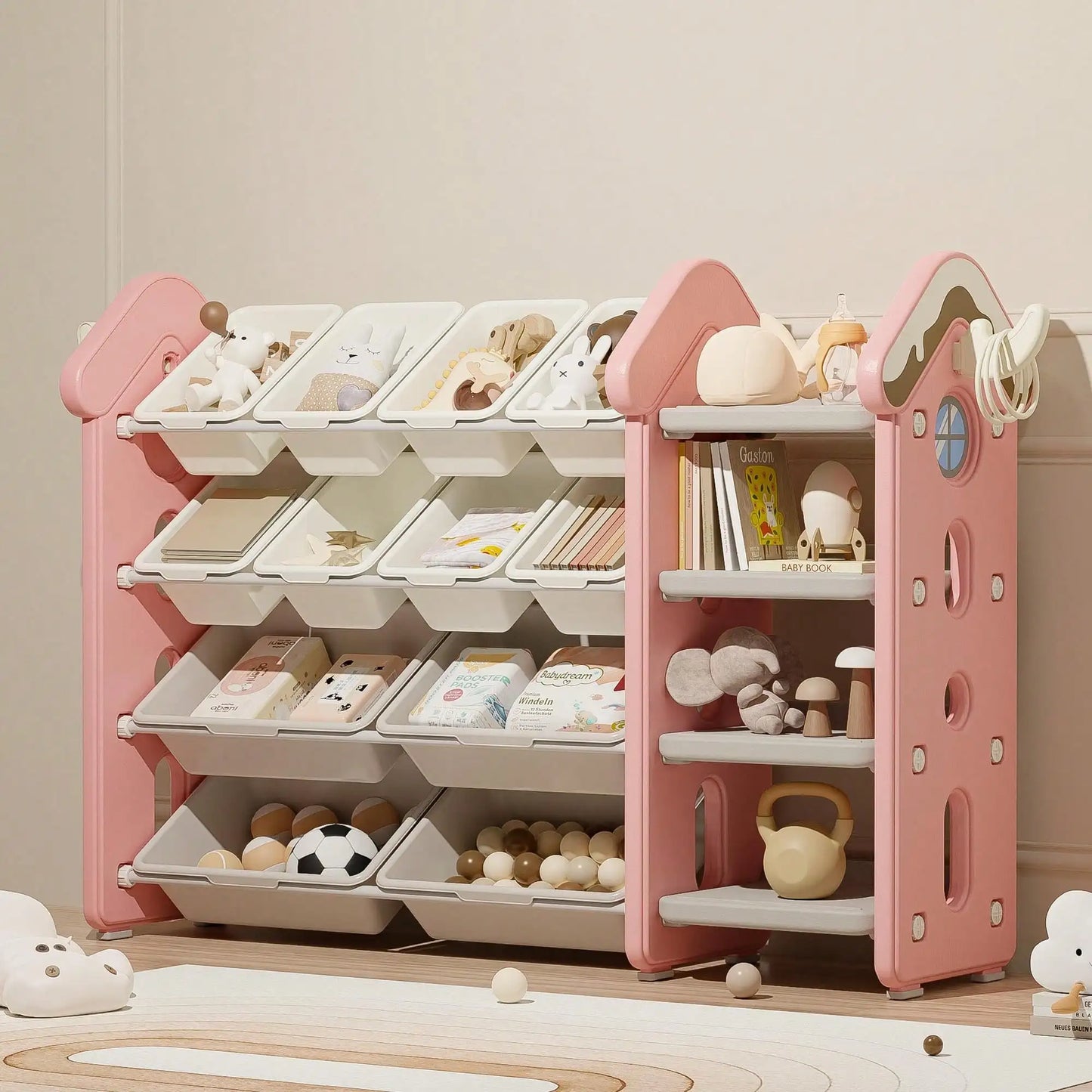 Toy Storage 10 Removable Bins 3 Tier Bookshelf Drawing Board