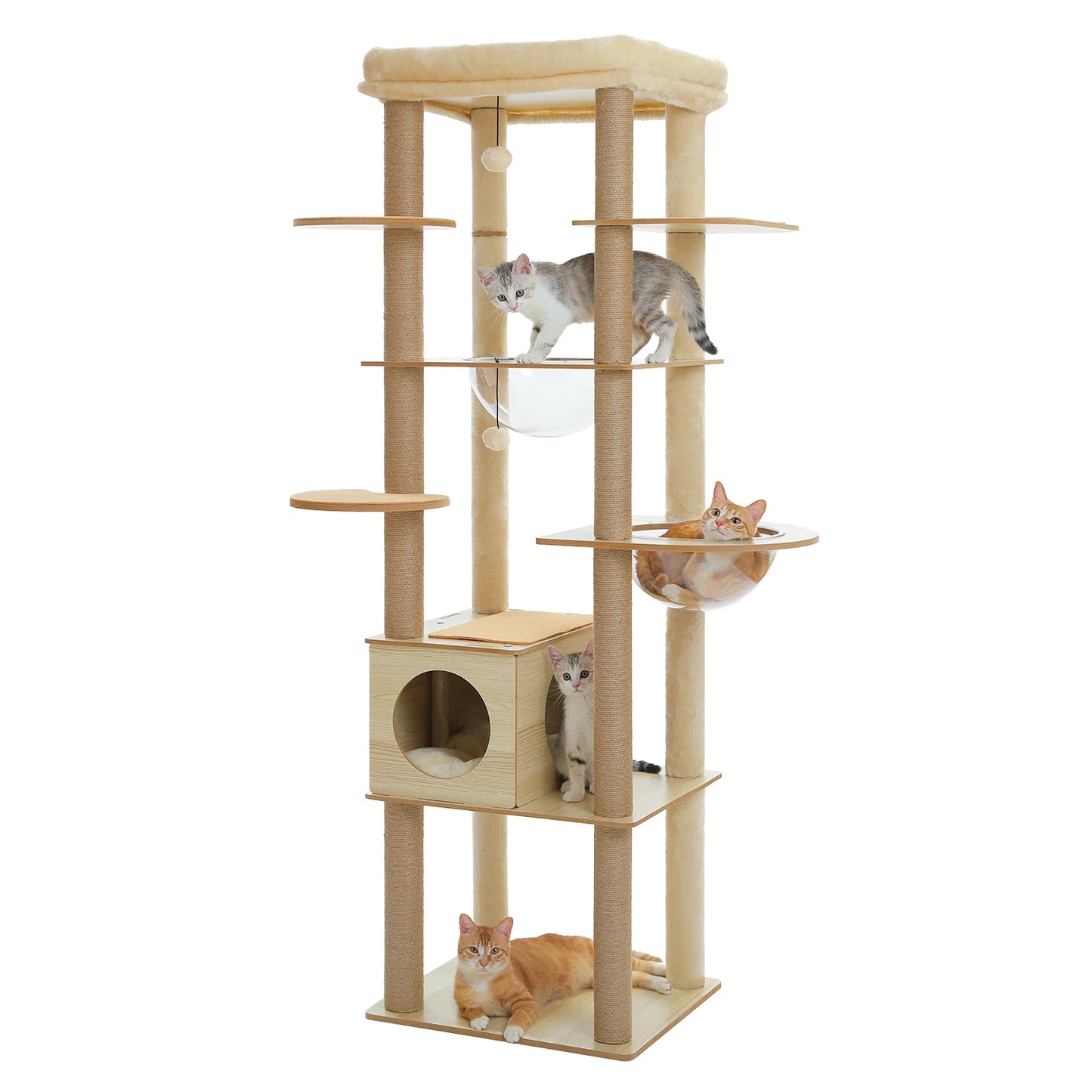 Pawz Wooden Cat Tower With Scratching Posts Hammock And Perch