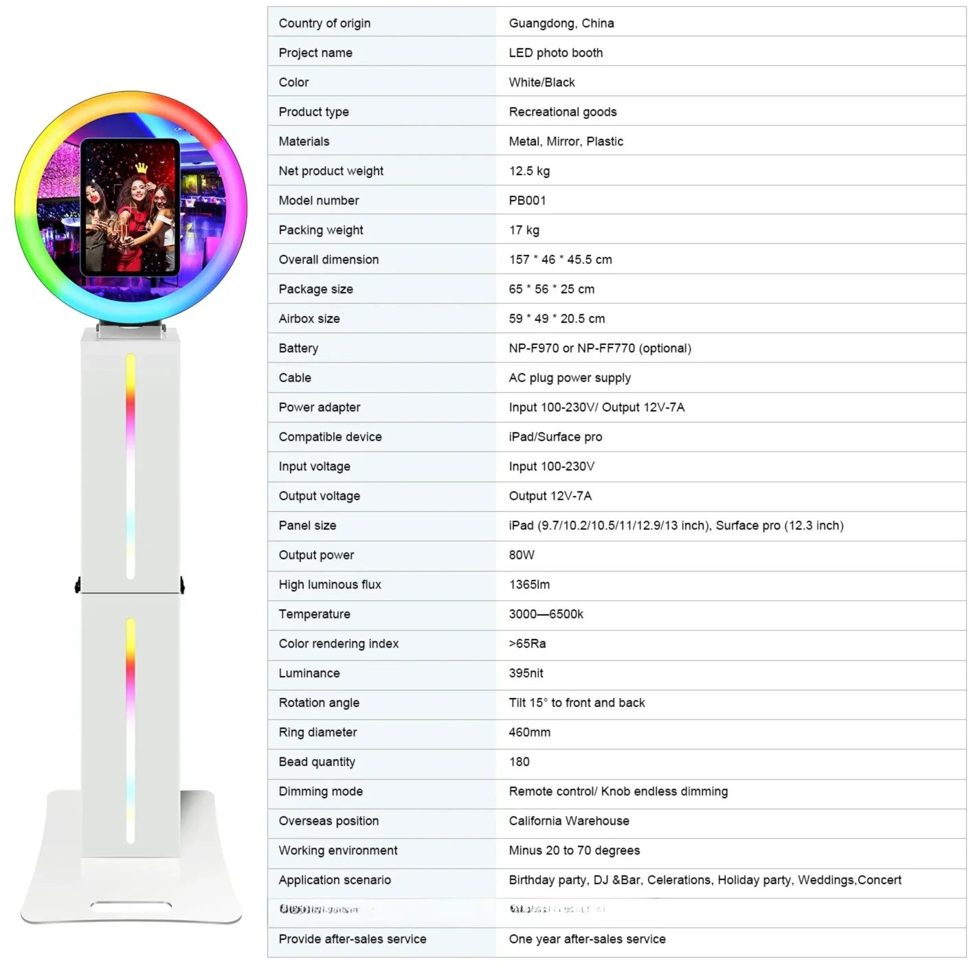 Portable Led Light Photo Booth Stand Kit For iPad Weddings Parties
