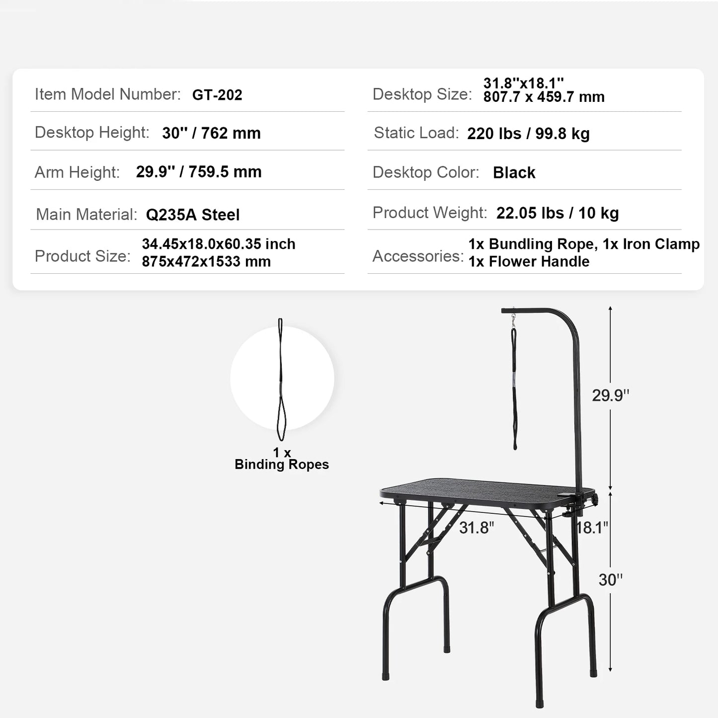 Foldable Stainless Steel Pet Grooming Table With Dual Arms