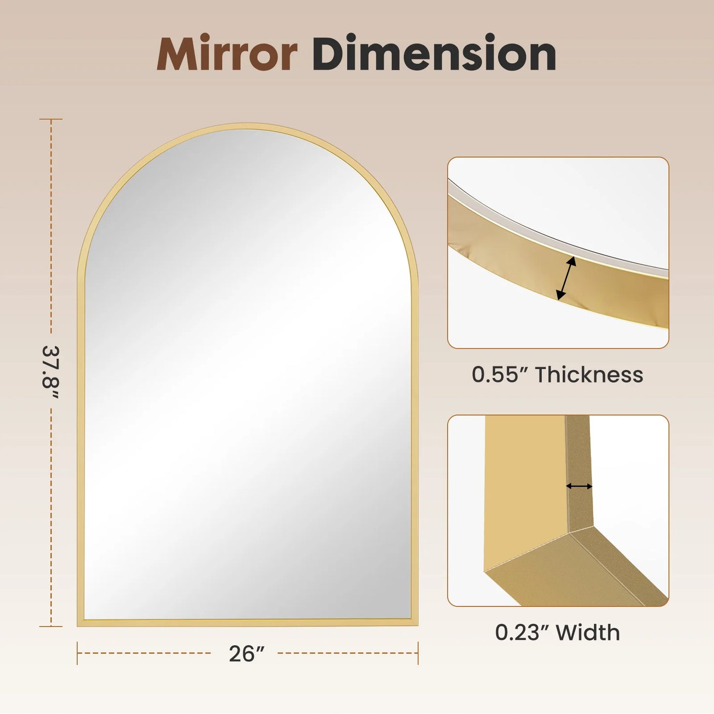 JHK Modern Arched Metal Framed Wall Mirror For Home Decor