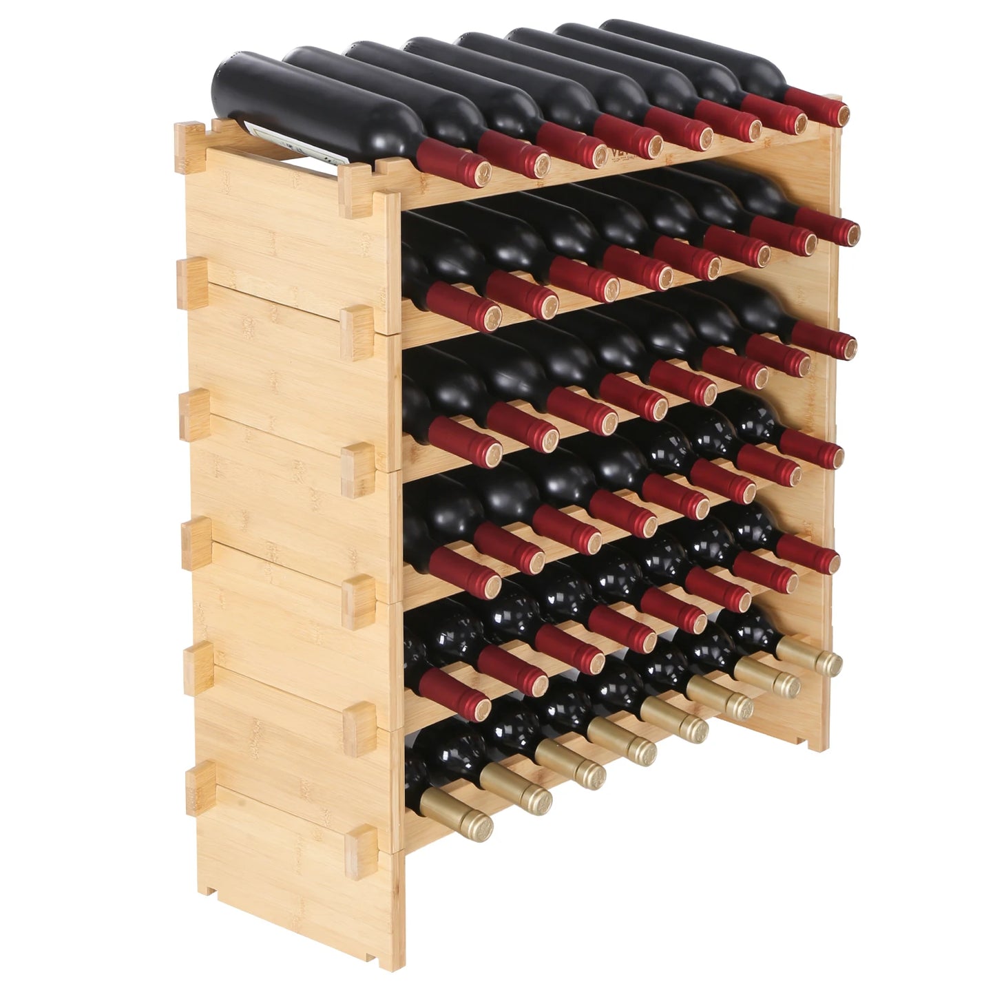 SucceBuy Bamboo Free Standing Stackable Modular Wine Storage Rack