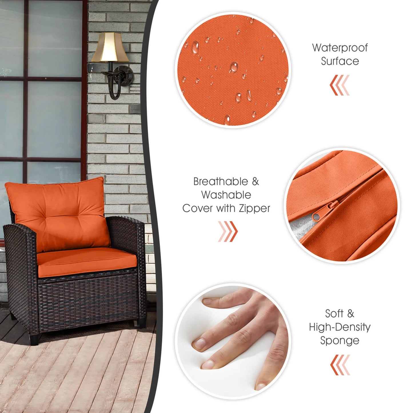 Homasis Outdoor Patio Rattan Conversation Set With Cushioned Seating