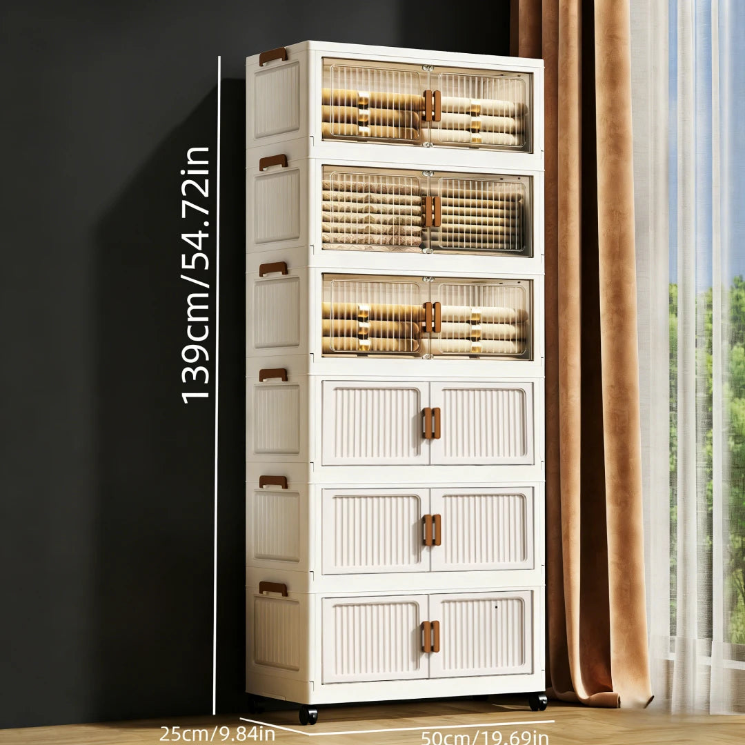 Foldable Stackable Plastic Storage Cabinet With Double Doors And Wheels