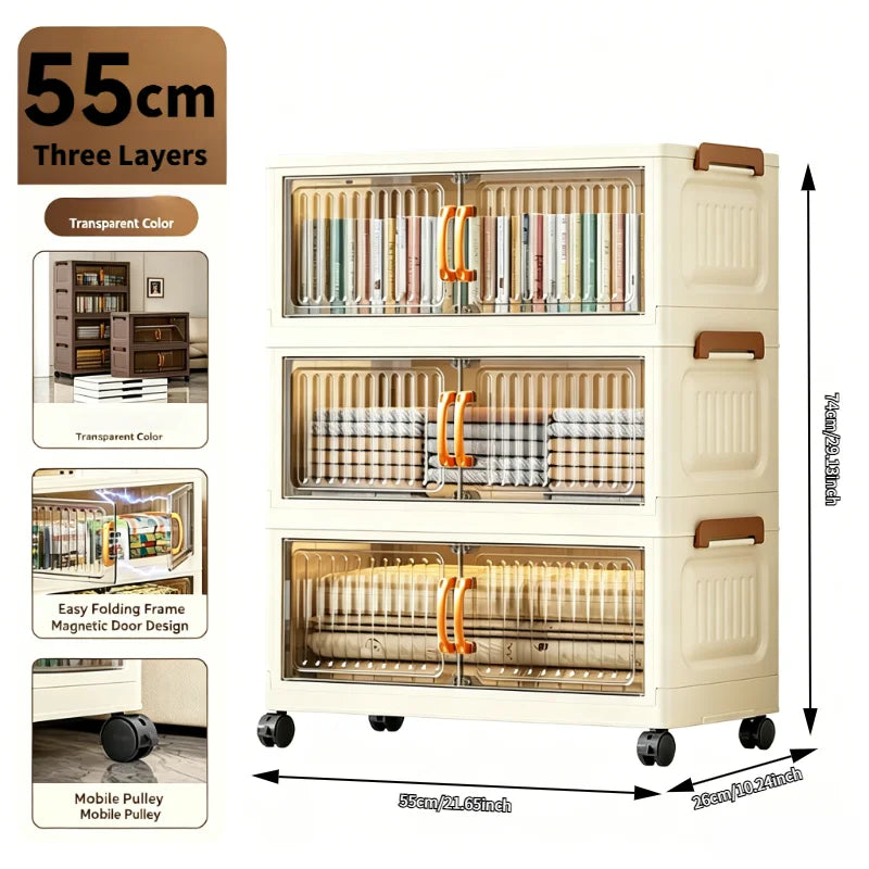 5 Tier Foldable Plastic Storage Cabinet Magnetic Doors And Wheels