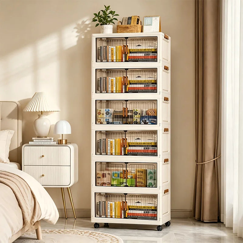 Foldable Stackable Storage Cabinet With Wheels And Magnetic Doors