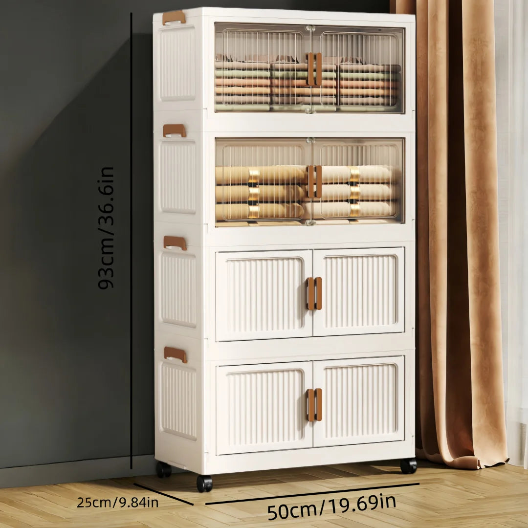 Foldable Stackable Plastic Storage Cabinet With Double Doors And Wheels