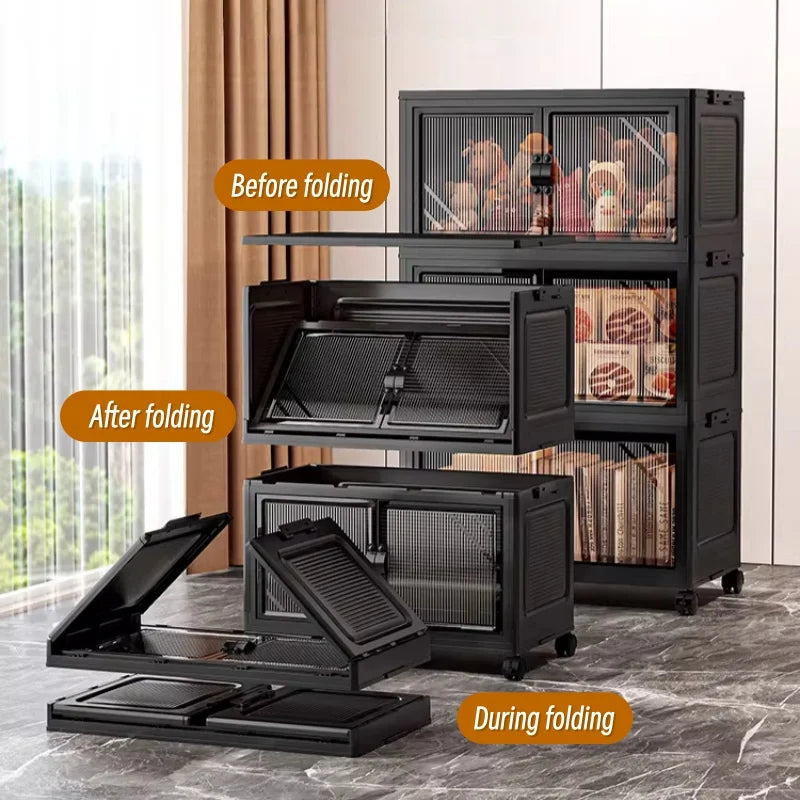 Onenoble Foldable Rolling Storage Cabinet With Clear Doors
