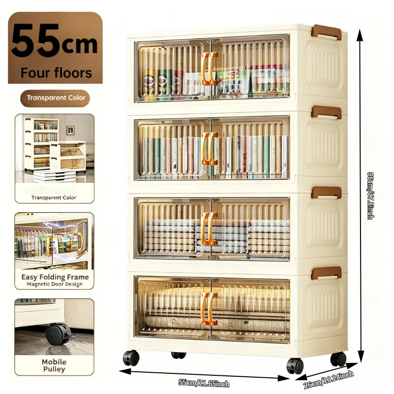 5 Tier Foldable Plastic Storage Cabinet Magnetic Doors And Wheels