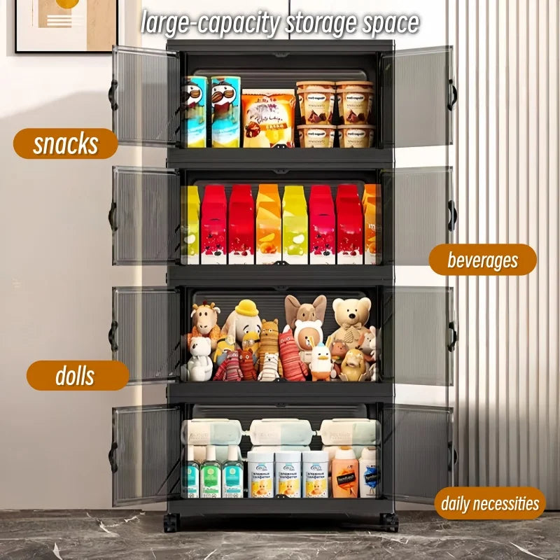 Onenoble Foldable Rolling Storage Cabinet With Clear Doors