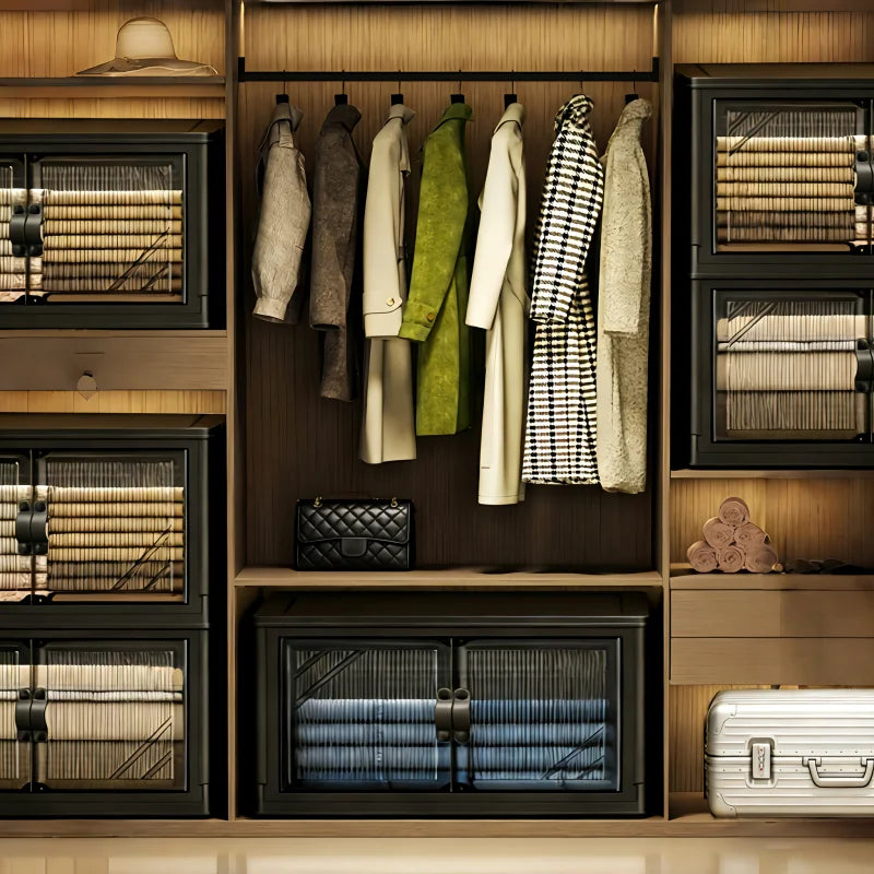 Onenoble Foldable Rolling Storage Cabinet With Clear Doors