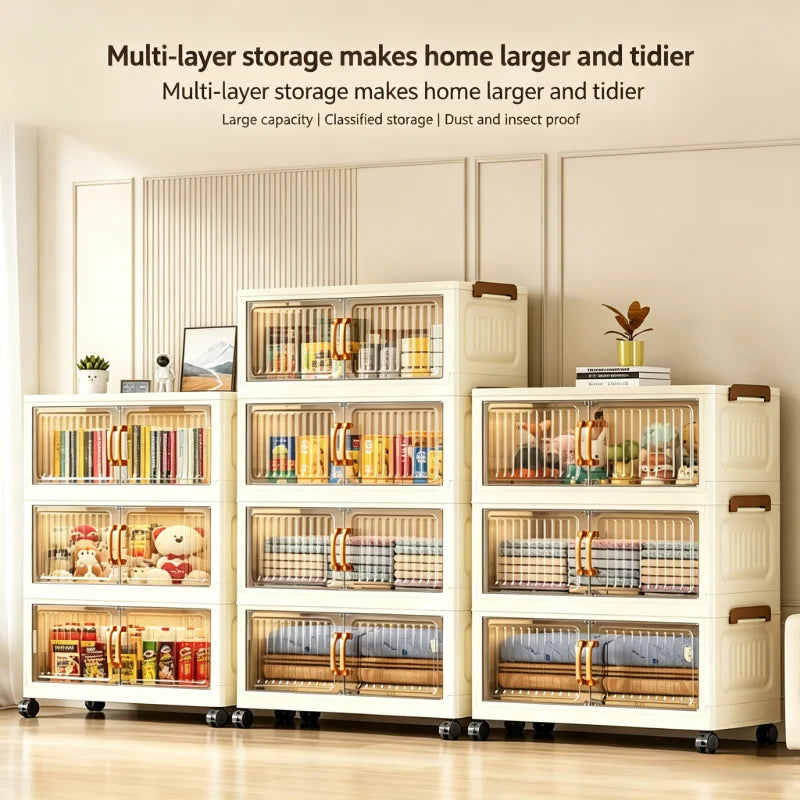5 Tier Foldable Plastic Storage Cabinet Magnetic Doors And Wheels