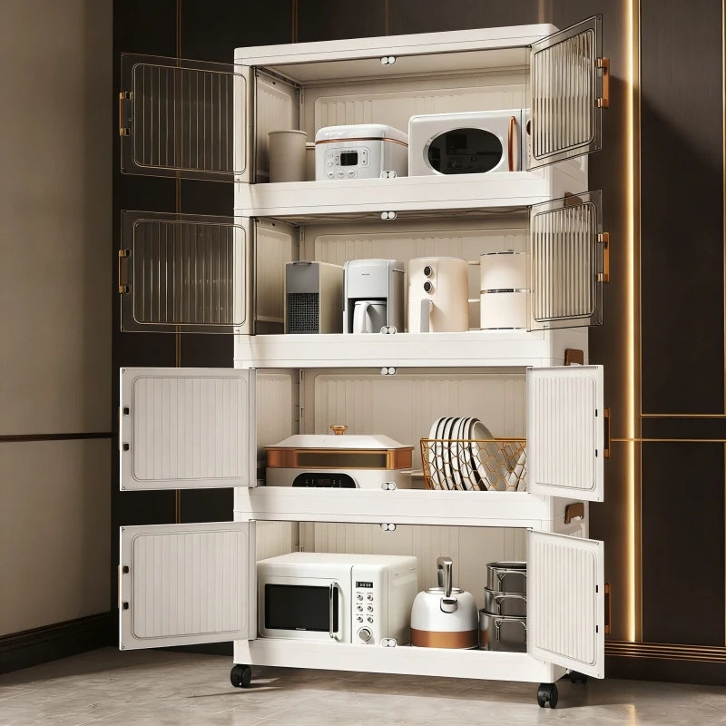 Foldable Stackable Plastic Storage Cabinet With Double Doors And Wheels
