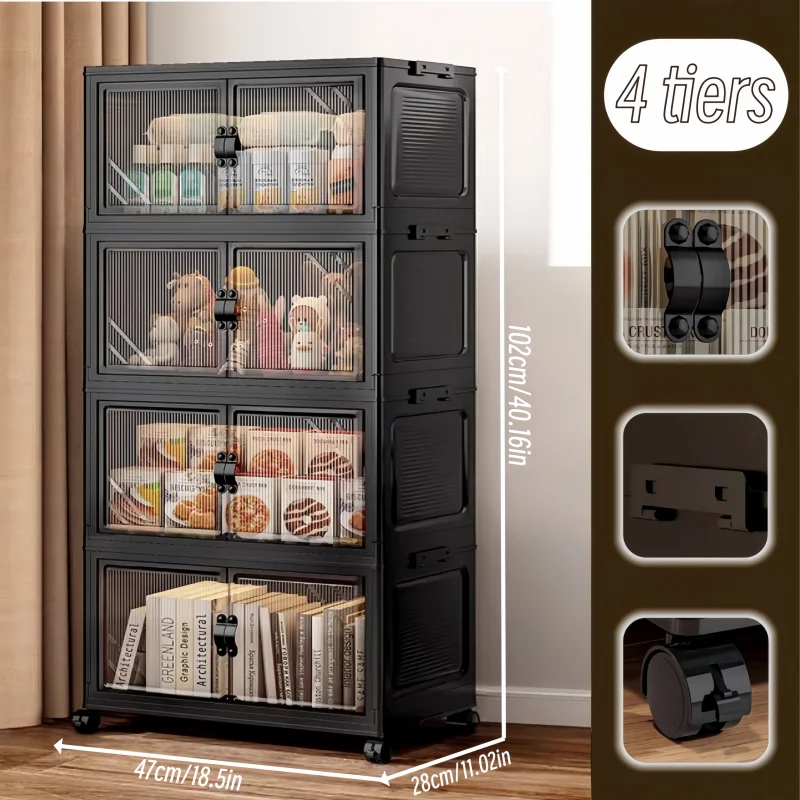 Onenoble Foldable Rolling Storage Cabinet With Clear Doors