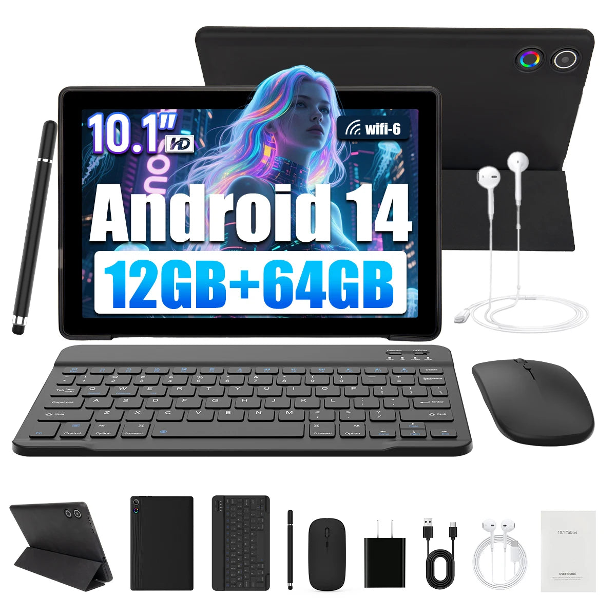 Aeezo Android 14 Tablet 12GB RAM 64GB ROM and Accessories