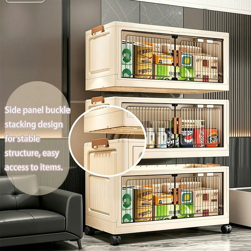 Foldable Stackable Storage Cabinet With Wheels And Magnetic Doors
