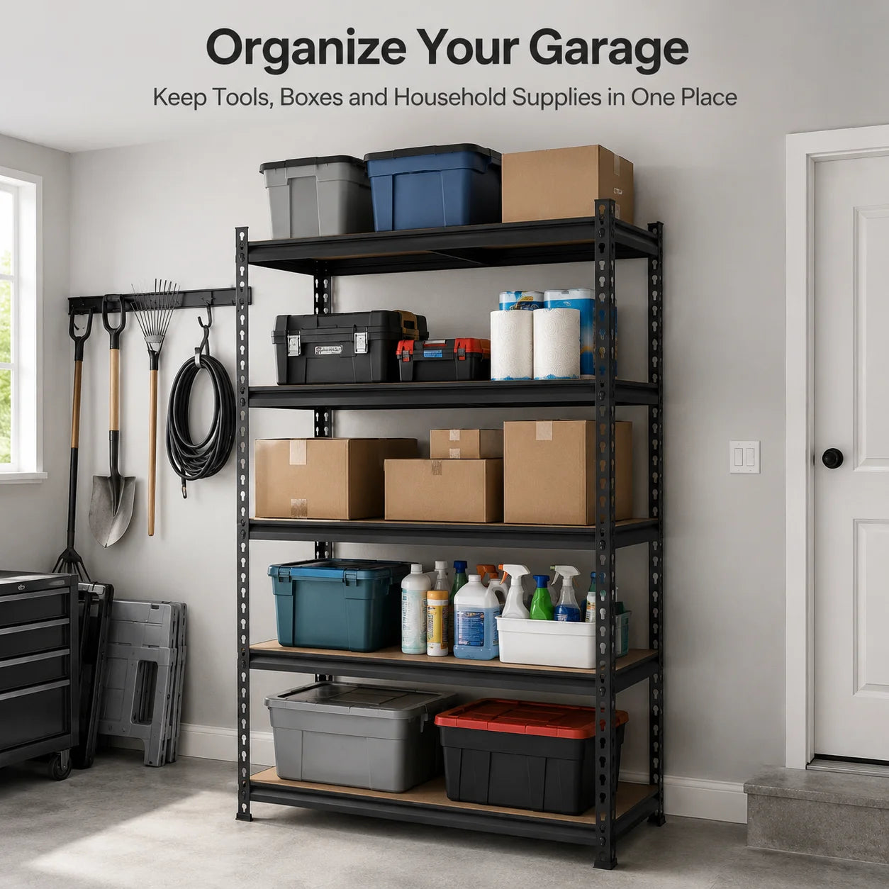 Adjustable Five Tier Metal Utility Shelving Rack For Garage Storage