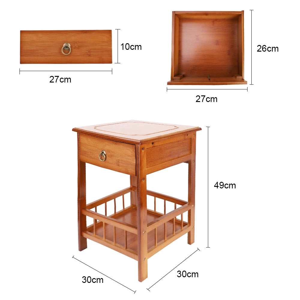 Bamboo Bedside Table With Drawer And Storage Nightstand Bedroom Decor