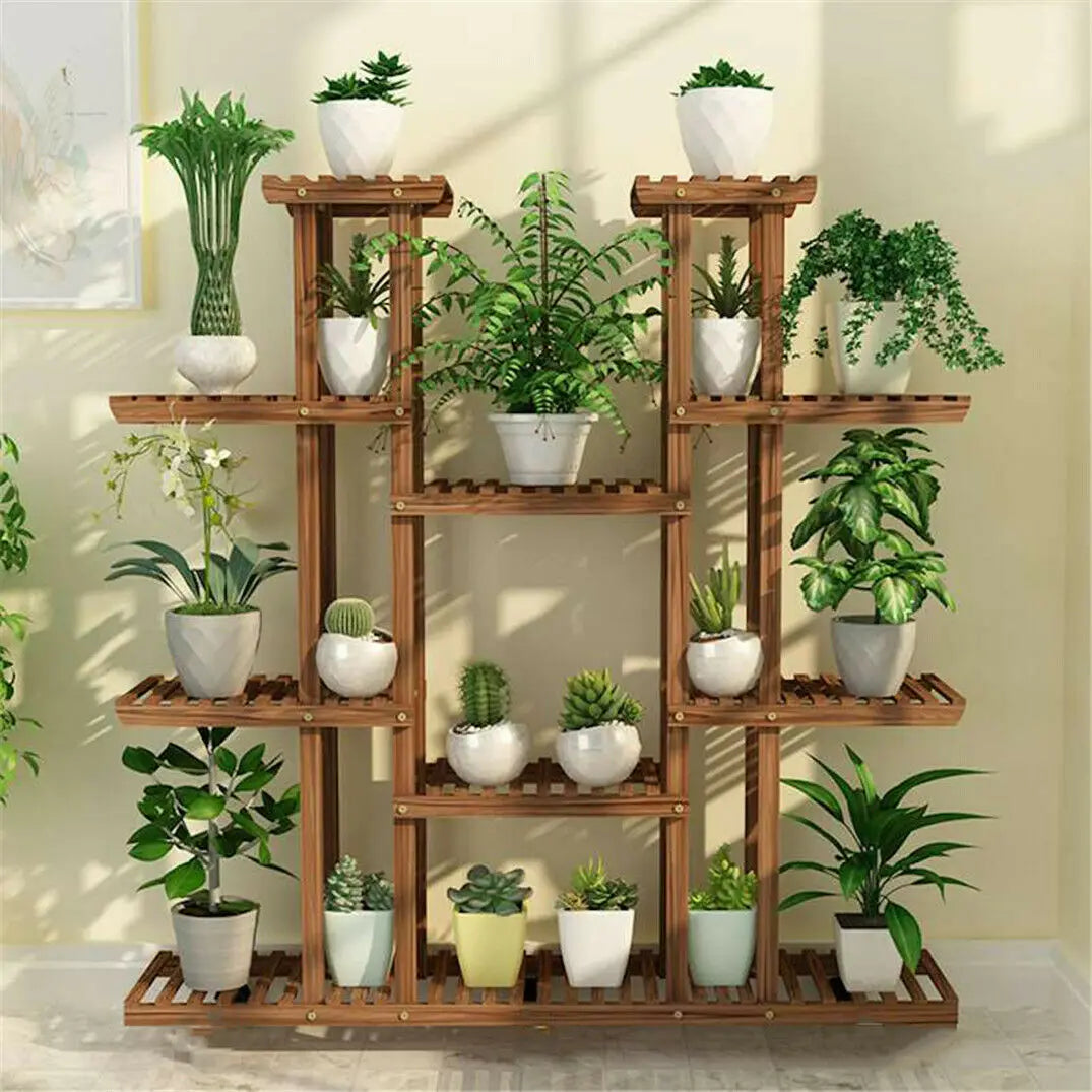 Bingopaw Wooden Plant Stand For Indoor Outdoor Flower Display