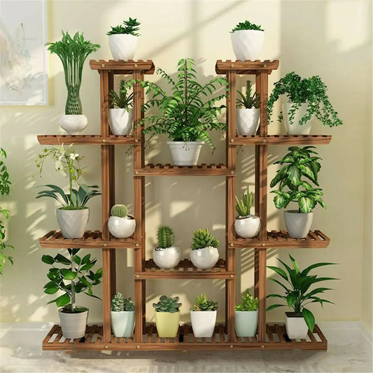 Bingopaw Wooden Plant Stand For Indoor Outdoor Flower Display