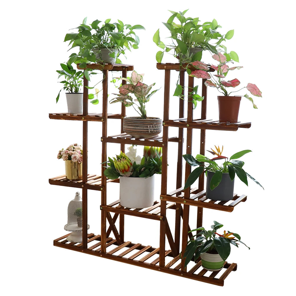 Bingopaw Wooden Plant Stand For Indoor Outdoor Flower Display
