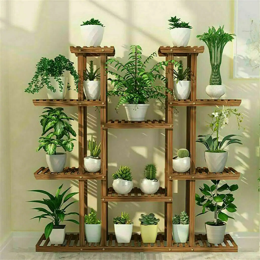 Bingopaw Wooden Plant Stand For Indoor Outdoor Flower Display