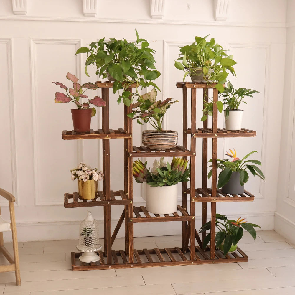 Bingopaw Wooden Plant Stand For Indoor Outdoor Flower Display