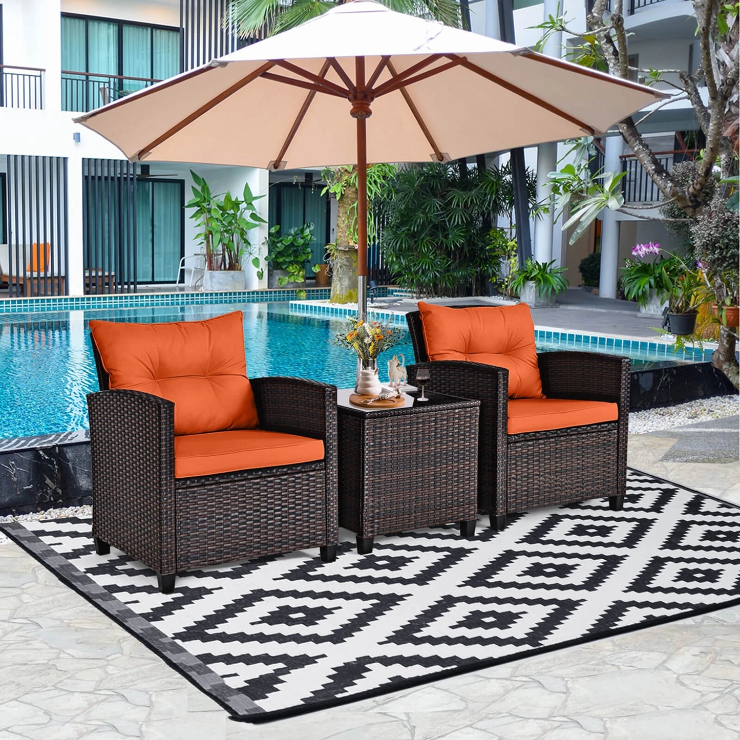 Homasis Outdoor Patio Rattan Conversation Set With Cushioned Seating