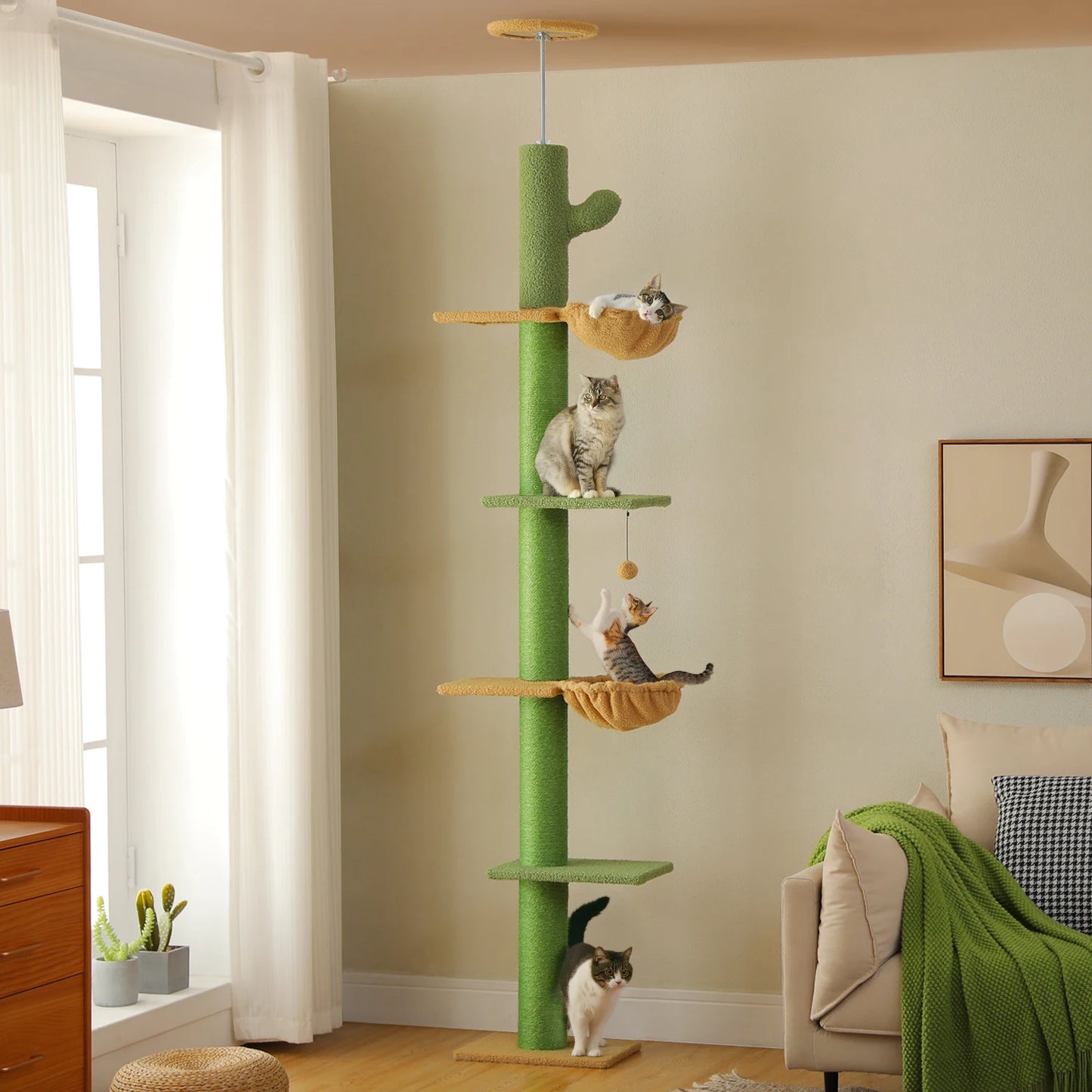 PEQULTI Floor To Ceiling Cat Tower With Sisal Scratcher