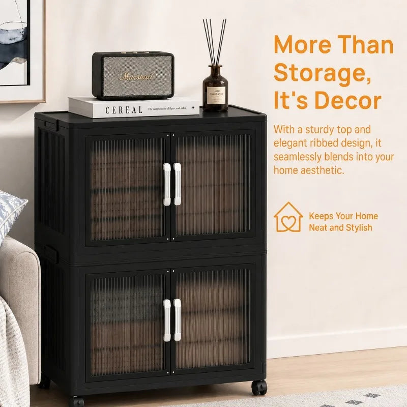 Five Tier Foldable Storage Cabinet With Wheels And Double Doors
