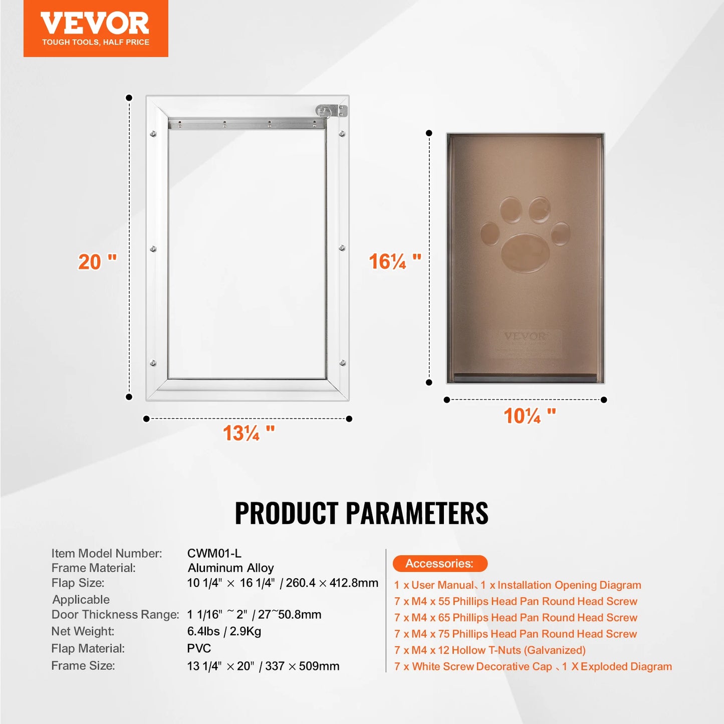 Interior Exterior Weatherproof Aluminum Pet Door With Secure Flap