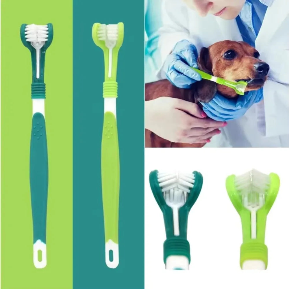 Three Sided Pet Toothbrush Removes Tartar And Freshens Breath