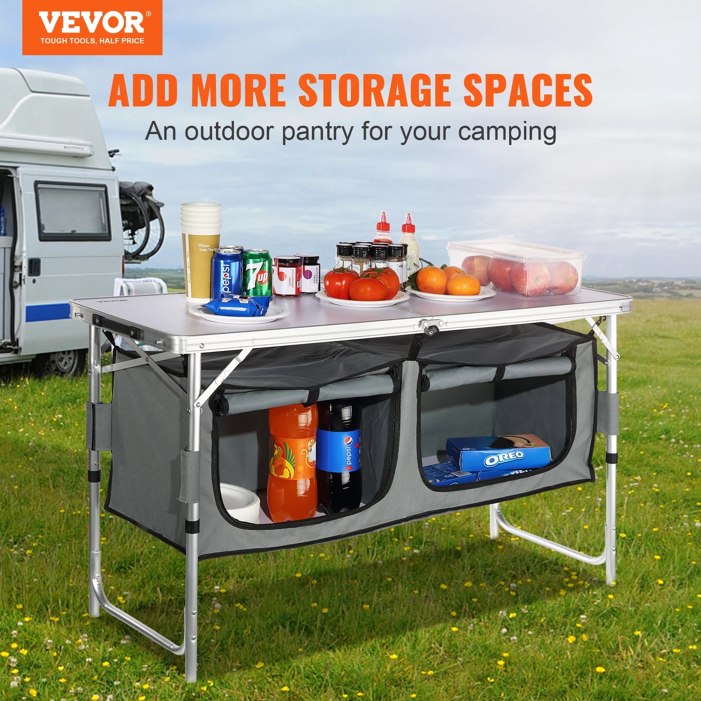 VEVOR Portable Folding Camping Kitchen Table For Outdoor Picnics