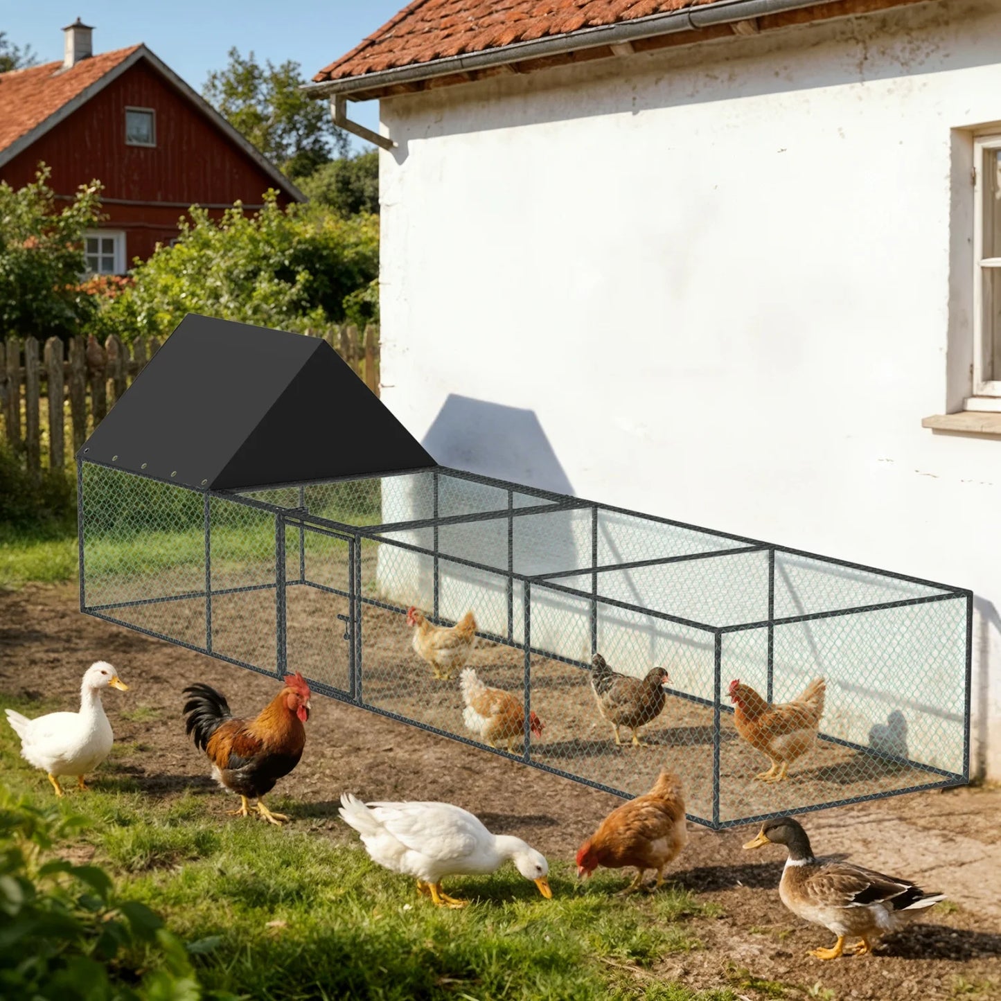 Bingopaw Metal Chicken Coop Walk-in Run Fence With Nylon Netting