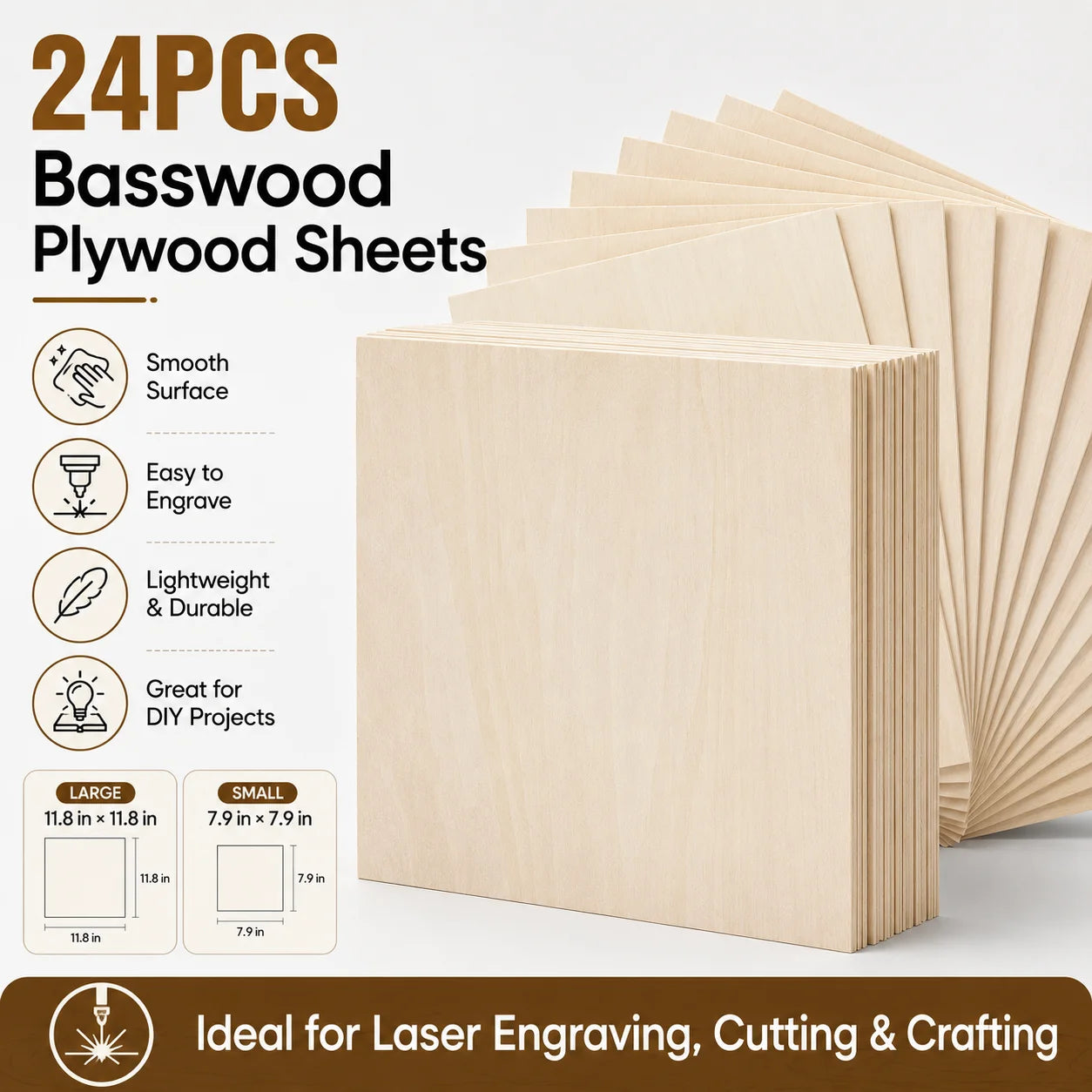 BlazeX Unfinished Basswood Plywood Sheets For Laser Engraving Projects