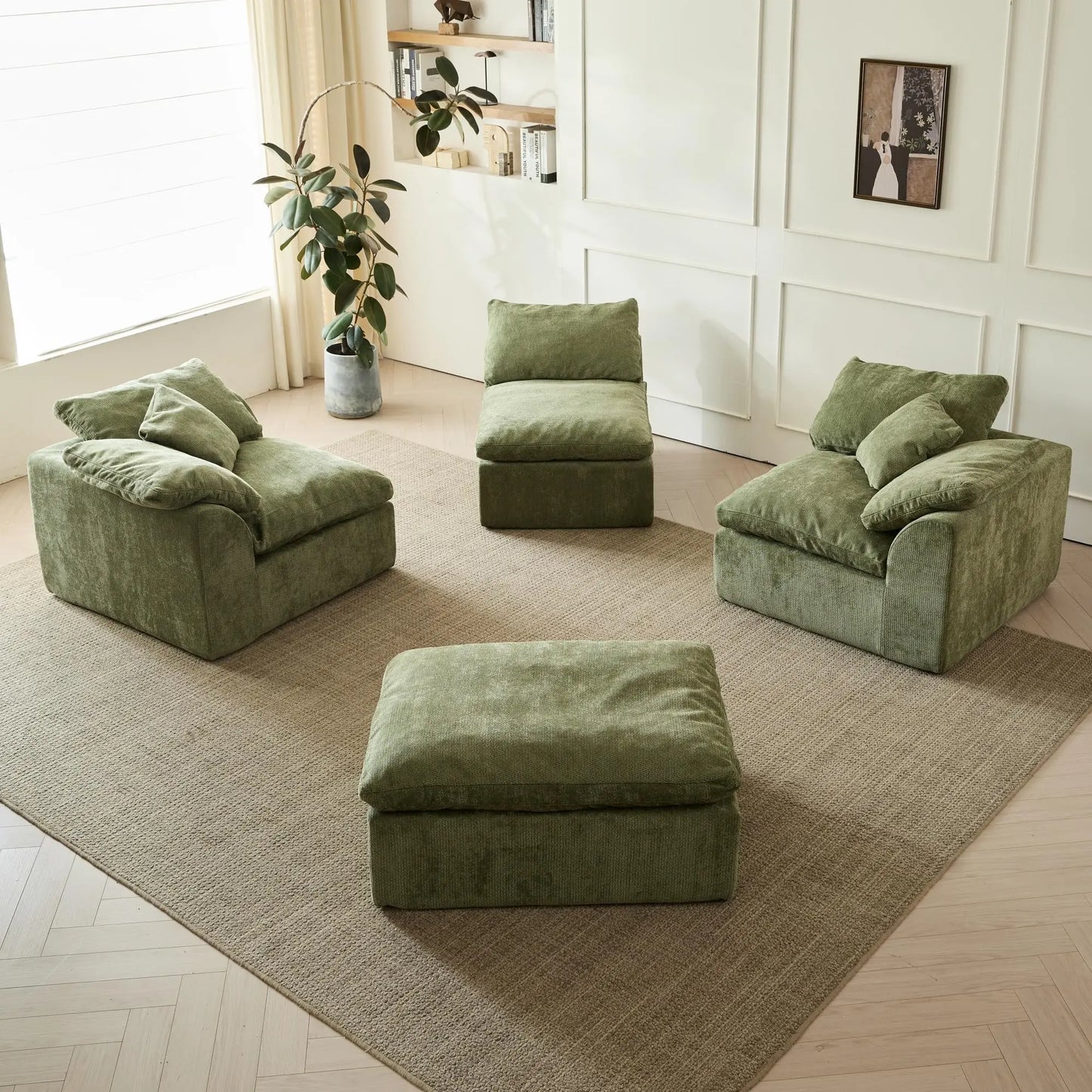 Yeflixvrau Modern Cloud L Shaped Sectional Sofa With Ottoman