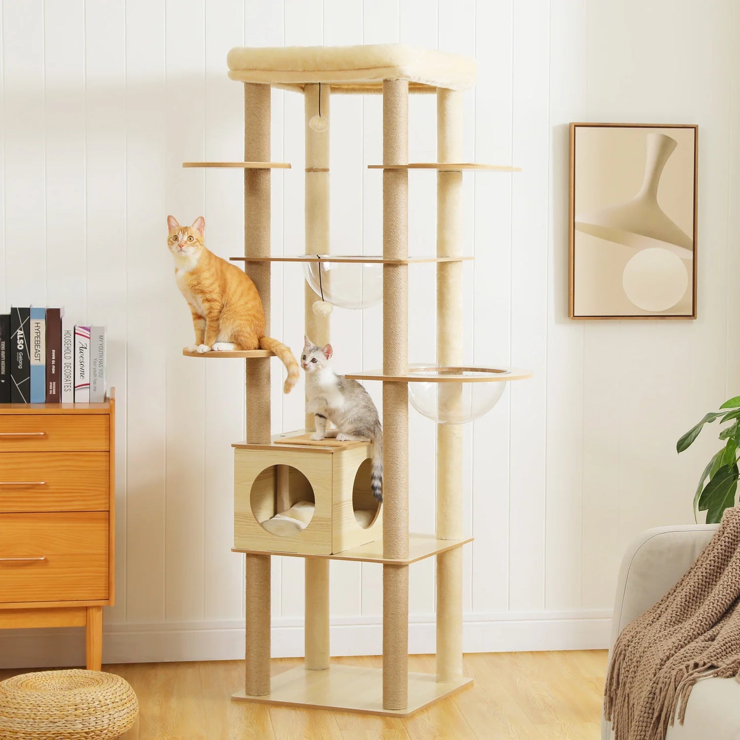 Pawz Wooden Cat Tower With Scratching Posts Hammock And Perch