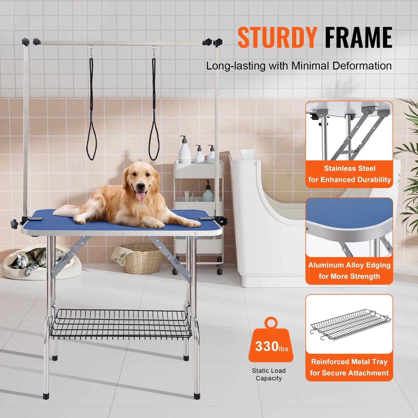 Foldable Stainless Steel Pet Grooming Table With Dual Arms