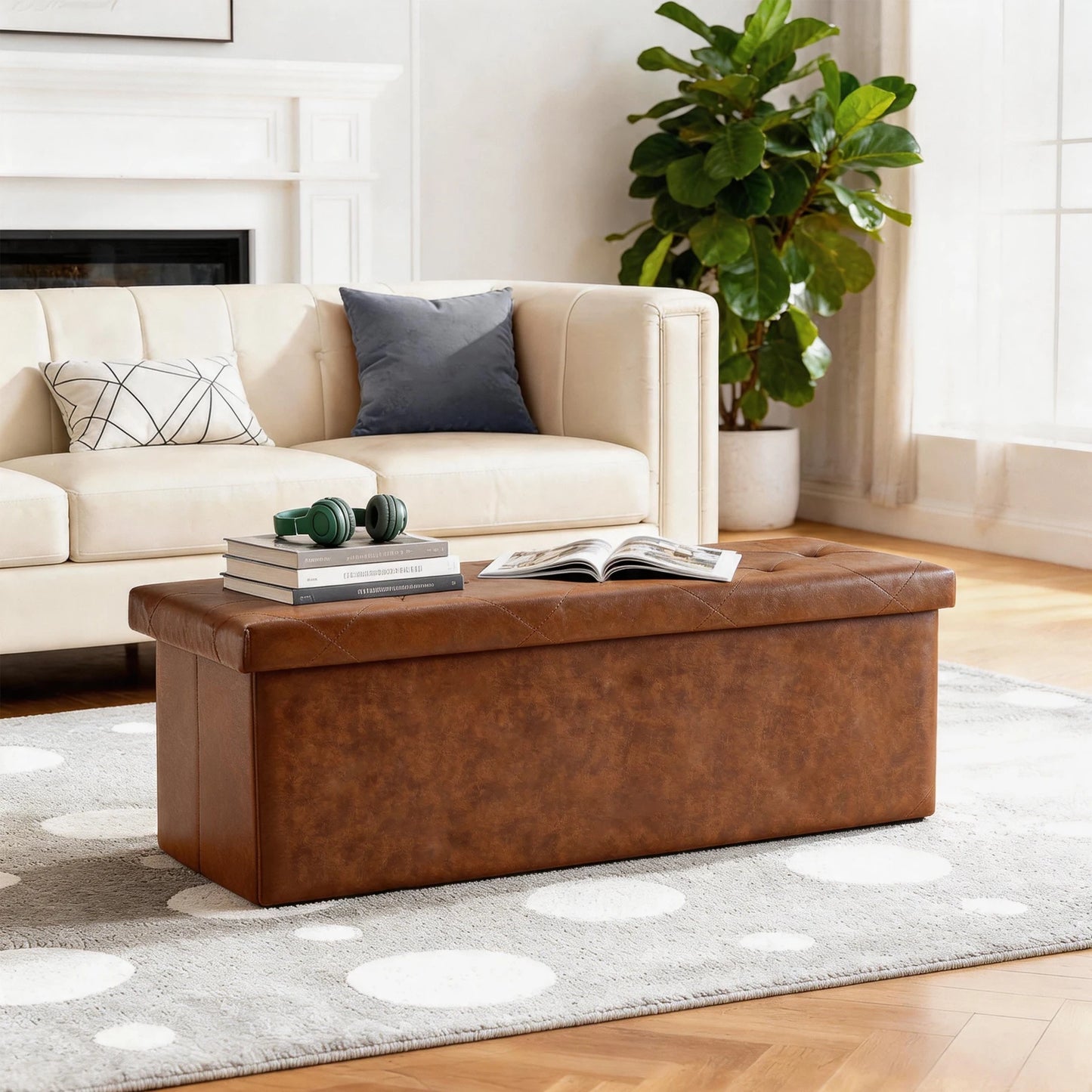 Sarenzoon Tufted Faux Leather Storage Folding Footrest Ottoman